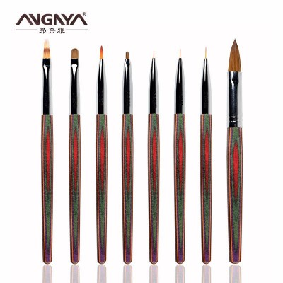 ANGNYA Kolinsky Acrylic Nail Brush Set Wood Handle Gel Builder Manicure Brush Drawing Tools Size 2-24